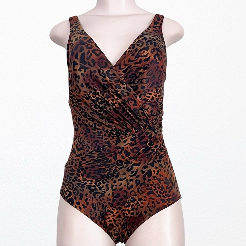 Miraclesuit Oceanus Swimsuit Cheetah SZ 10 Made in USA Beach Vacay Cruise Pinup - Picture 3 of 14